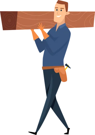 Carpenter workers holding wood  Illustration