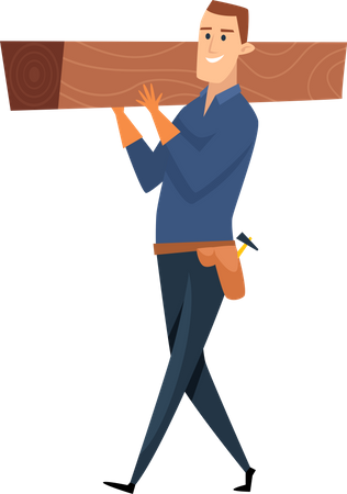 Carpenter workers holding wood  Illustration