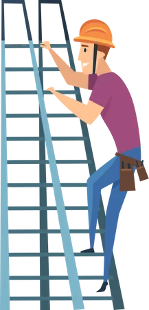 Carpenter workers on ladder Illustration