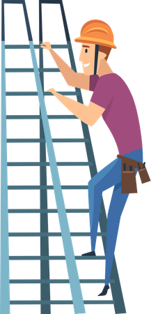 Carpenter workers on ladder  Illustration