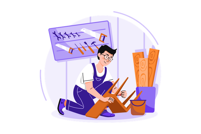 Carpenter working in a workshop  Illustration