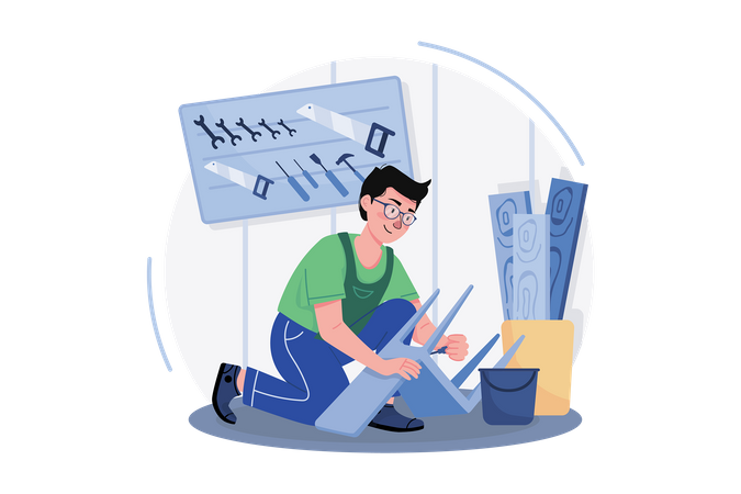 Carpenter Working In A Workshop  Illustration