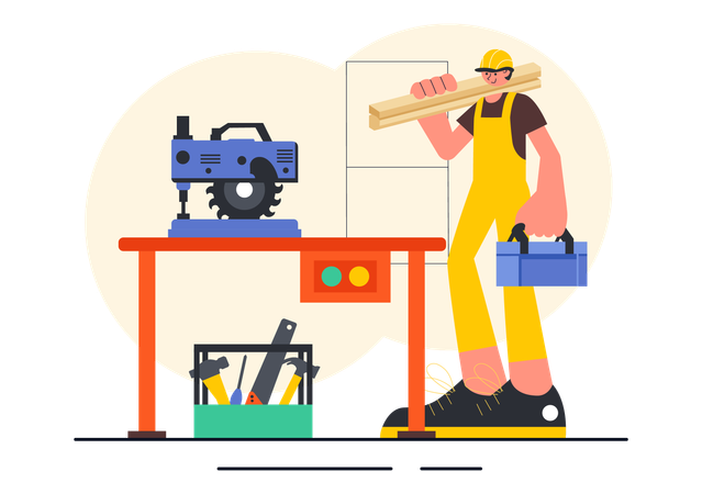 Carpenter working in workshop  Illustration