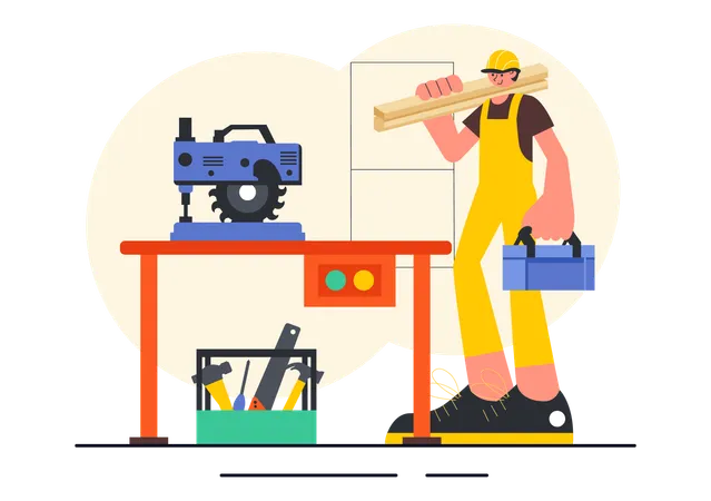 Carpenter working in workshop  Illustration