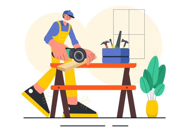 Carpenter working in workshop  Illustration