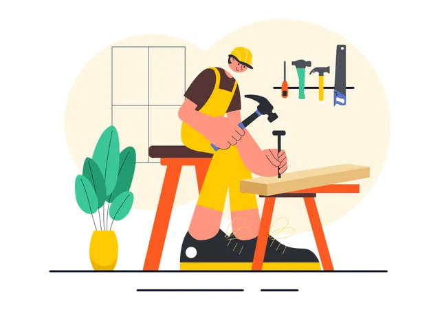 Carpenter working in workshop  Illustration