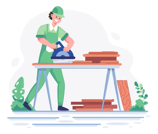 Carpenter working in workshop  Illustration