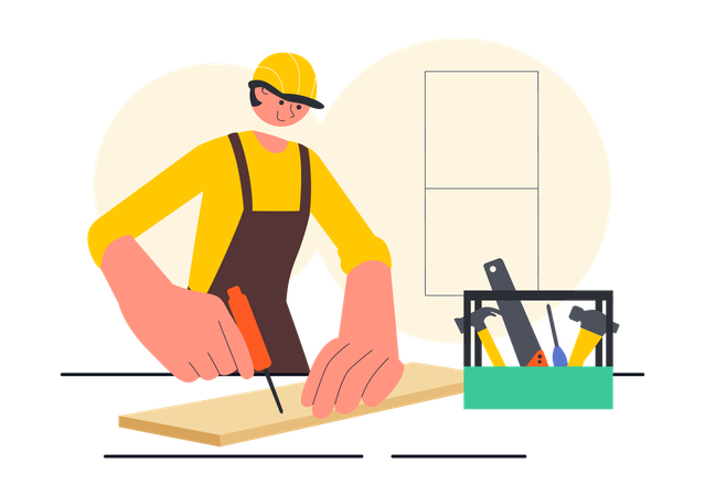 Carpenter working in workshop Illustration