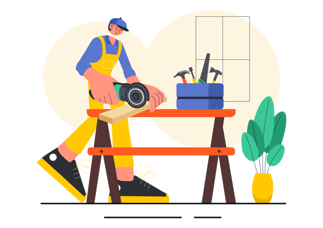 Carpenter working in workshop Illustration