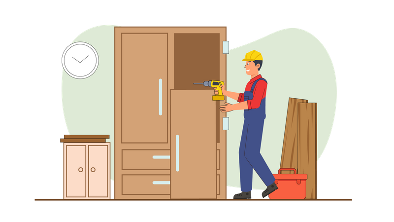 Carpenter working on furniture  Illustration