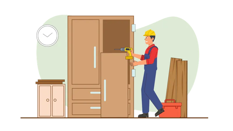 Carpenter working on furniture  Illustration