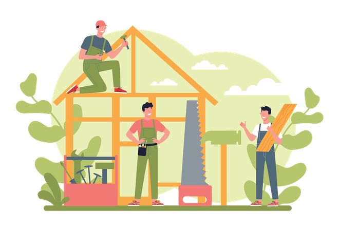 Carpenter working on home renovation  Illustration