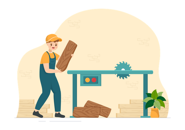 Carpenter working on home renovation Illustration