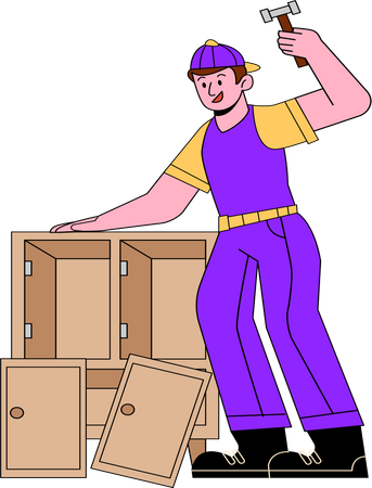 Carpenter working on wooden Cabinet  Illustration