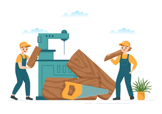 Carpenter working together Illustration