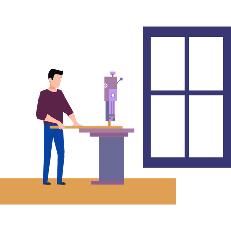 Carpenter working with woodworking machine  Illustration