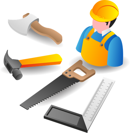 Carpentry tools with machine mechanics  Illustration