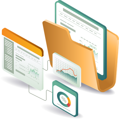 Carpeta de analista de datos y datos comerciales  Ilustración