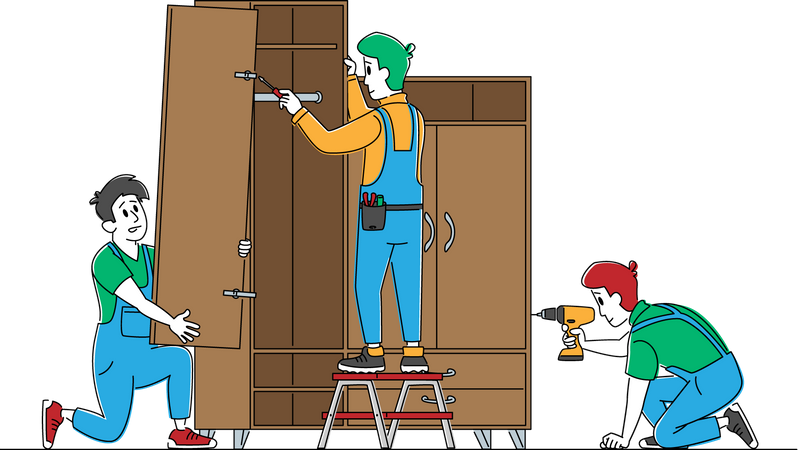 Homens carpinteiros consertam carpintaria  Ilustração