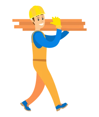 Carpenter está recogiendo troncos de madera  Ilustración