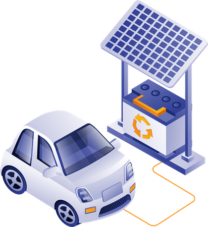 Carregando carro elétrico com painéis solares  Ilustração