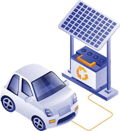 Carregando carro elétrico com painéis solares  Ilustração