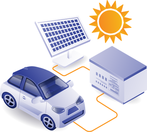 Carregue o carro com energia do painel solar  Ilustração