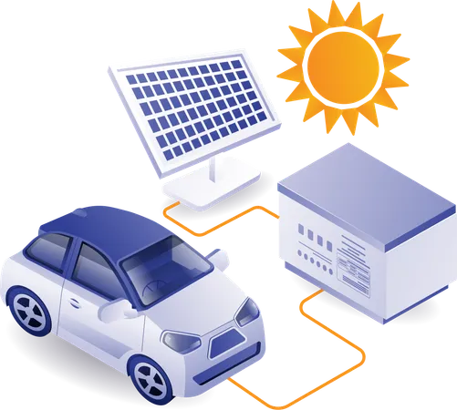 Carregue o carro com energia do painel solar  Ilustração