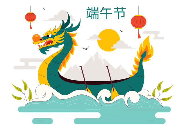 Carrera de botes dragón  Ilustración