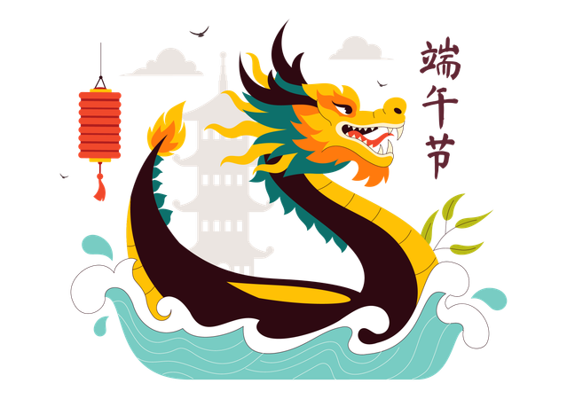 Carrera de botes dragón  Ilustración