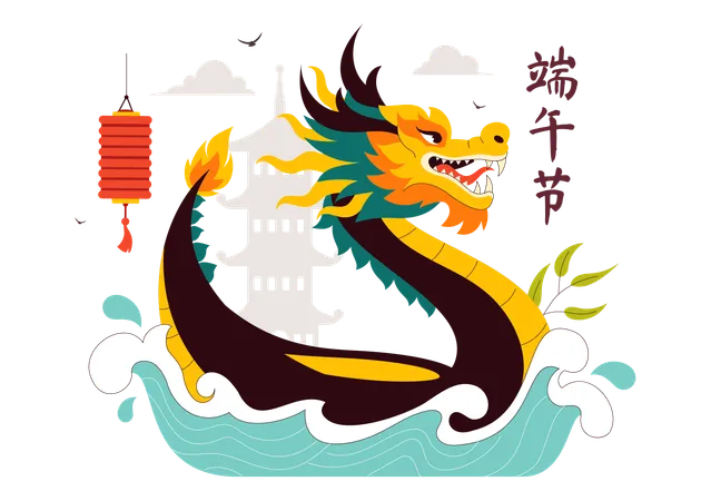 Carrera de botes dragón  Ilustración