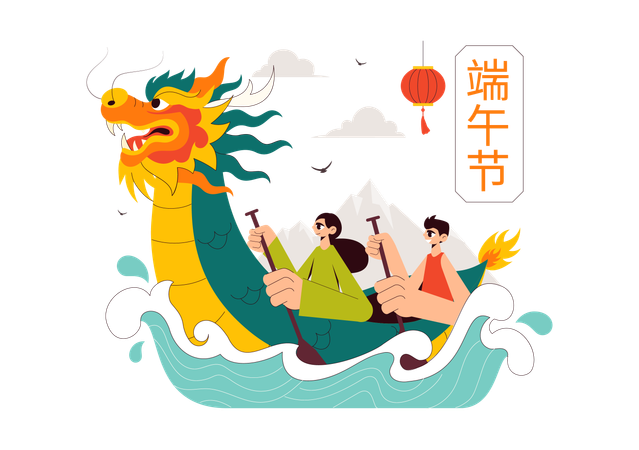 Carrera de botes dragón  Ilustración