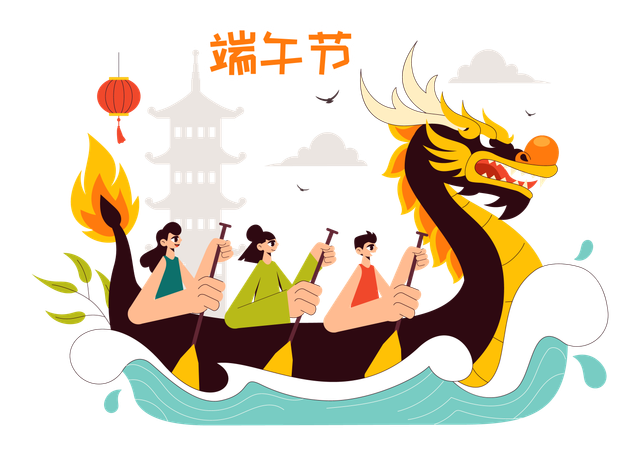 Carrera de botes dragón  Ilustración