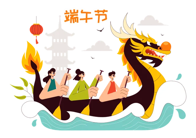 Carrera de botes dragón  Ilustración