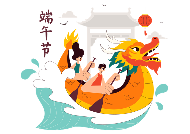 Carrera de botes dragón  Ilustración