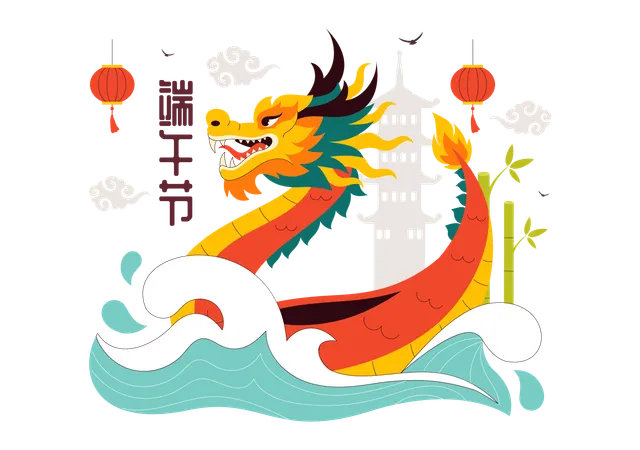 Carrera de botes dragón  Ilustración