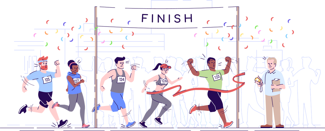 Línea de meta de la carrera de maratón  Ilustración