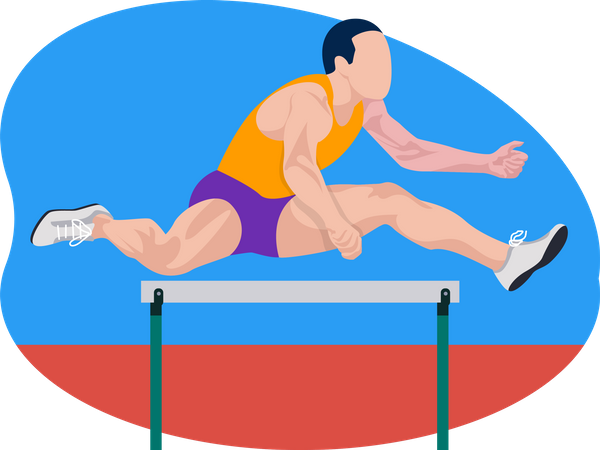 Hombre corriendo en carrera de obstáculos  Ilustración