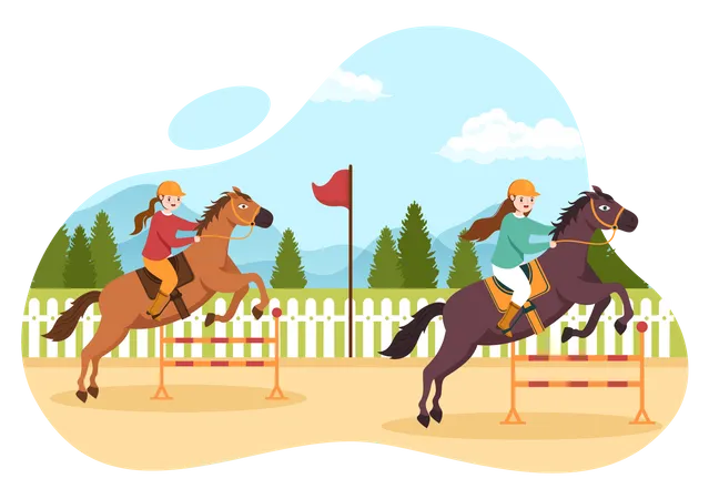 Carreras de caballos con vallas  Ilustración