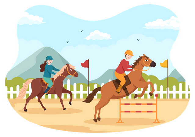 Carreras de caballos con vallas  Ilustración