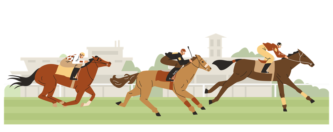 Carreras de caballos en el hipódromo  Ilustración