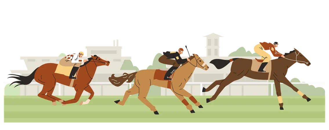 Carreras de caballos en el hipódromo  Ilustración