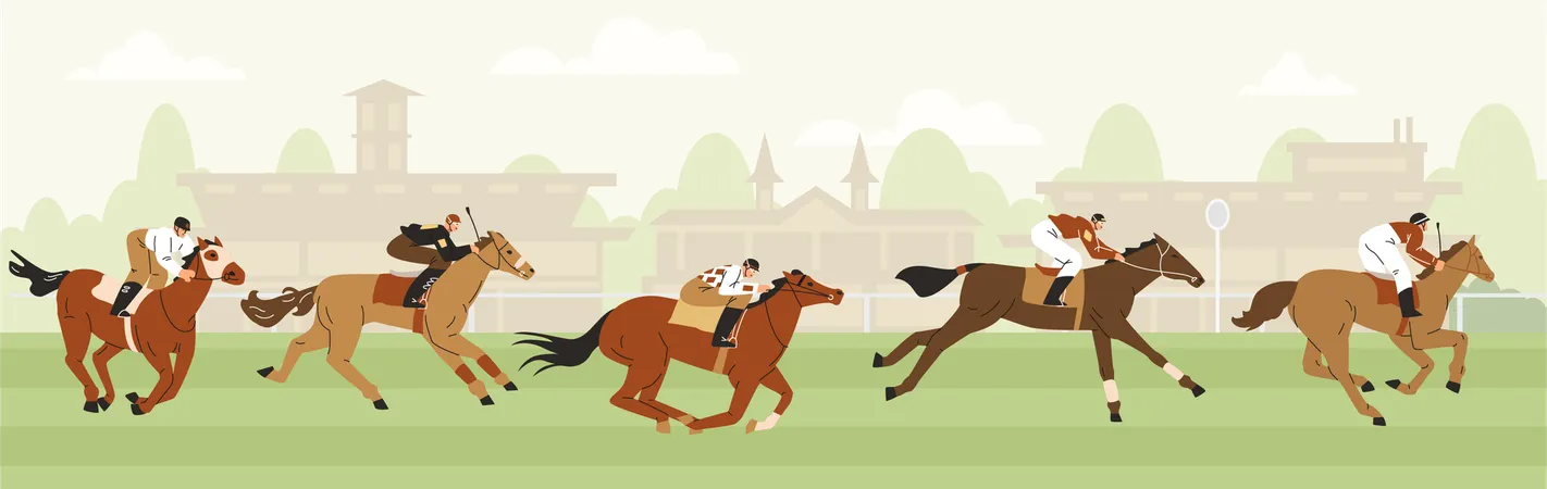 Carreras de caballos en el hipódromo  Ilustración