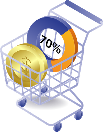 Gráfico de porcentaje de monedas en carrito de compras  Ilustración