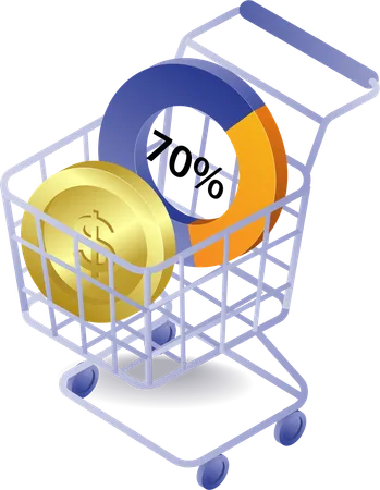 Gráfico de porcentaje de monedas en carrito de compras  Ilustración