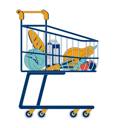 Carrito de compras lleno de comestibles  Ilustración
