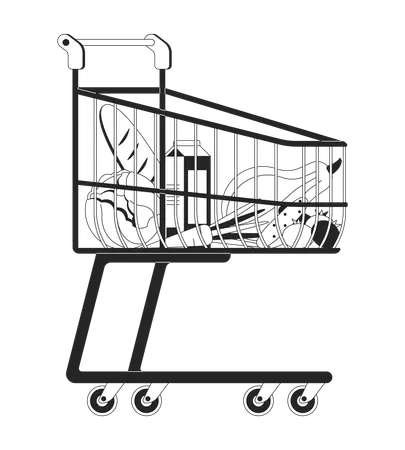 Carrito de compras lleno de comestibles  Ilustración