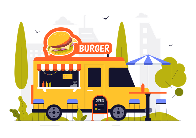 Carrito de hamburguesas  Ilustración