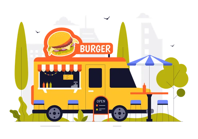 Carrito de hamburguesas  Ilustración