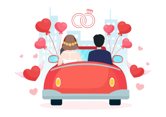 Carro de casamento de casal  Ilustração